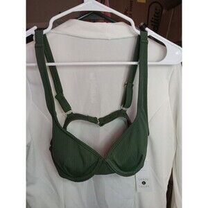 34B Women's Retro Ribbed Underwire Bikini Top - Shade & Shore™ Dark Green